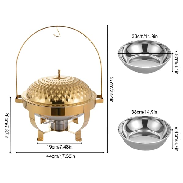 Buffetvarmer - Rund chafing dish 8 L - Rustfrit stål - Hængende låg - Buffetservering - Guld