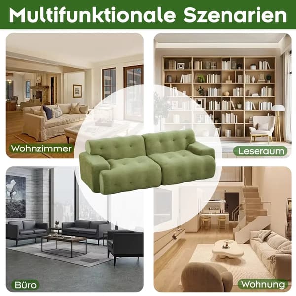 Cloud Sofa - 2-sitsig Fällsoffa - Överdimensionerad - Breda Armstöd - Knappdekor - Chenille - Skumfyllning - Grön