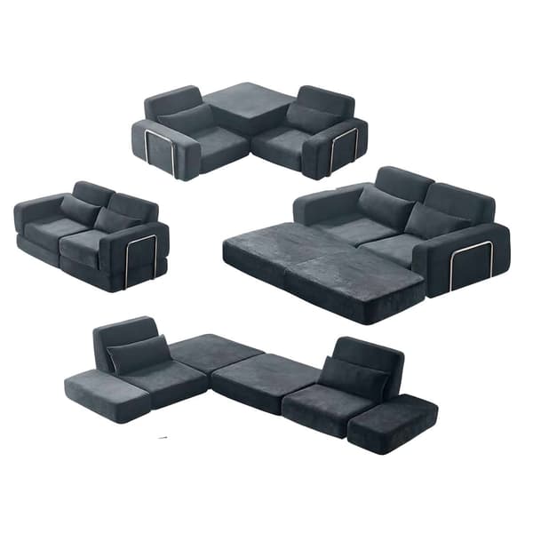 Fällbar bäddsoffa - Modulär L-formad design - 4-i-1 - 1,8 m - Kuddrygg - Mörkblå