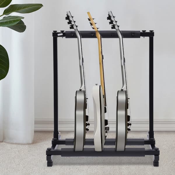Gitarrställ - Stativ för 3 gitarrer - Fällbart golvställ - Metall med skumvaddering - För elgitarr och akustisk gitarr