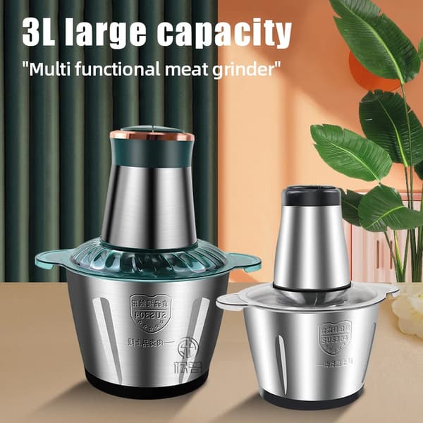 Elektrisk kødhakker & foodprocessor - 2 L minihakker - Rustfrit stål - Multifunktion grøntsagssnitter - Hakkemaskine/processor - Sort