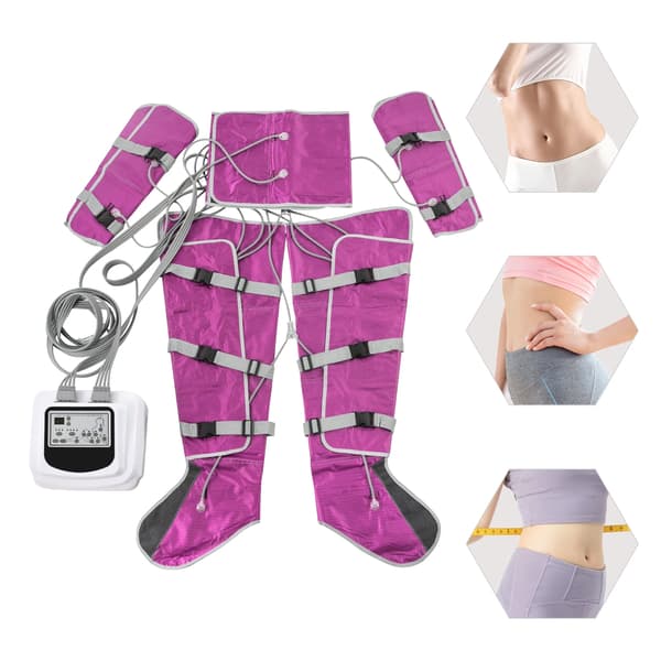 Professionel lufttryksdragt til kropsslankning - Pressoterapi lymfedrænage maskine - 3 programmer - 5 niveauer - Timer 0–30 min - LCD - 220V EU-stik - Rosa