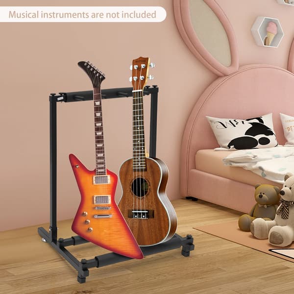 Gitarrställ - Golvställ för 3 gitarrer - Hopfällbart Förvaringsställ - Med Hjul - För Akustisk & Elgitarr - Industristil