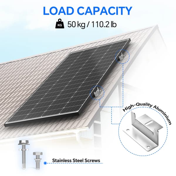 Monteringsbeslag til solpaneler - 8 dele - Let aluminium - Tagmontering - Til baghave - Off-grid