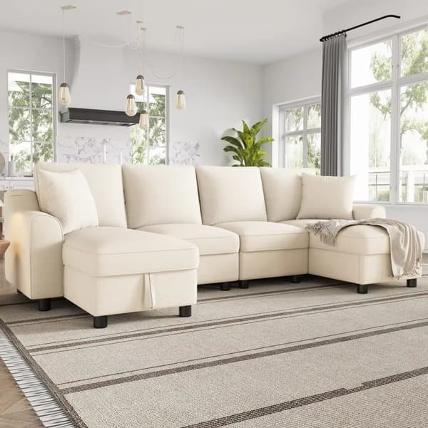 Modulsoffa - U-formad hörnsoffa - Chenille - 4-sitsig - Förvaring - 280 × 137 × 84 cm - Grå