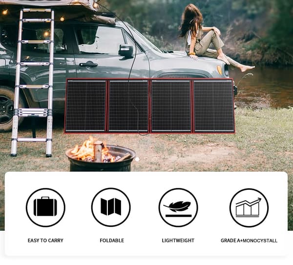 Bærbart solcellepanel - 390W solcellepanel-sæt - 2 Paneler - Foldbart - Fleksibelt - Monokrystallinsk Silicium - 12V Laderegulator - Gennemsigtig