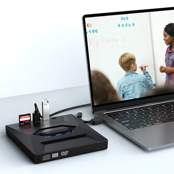 Ekstern optisk drev - DVD-brænder - USB 3.0 & USB‑C - Hurtig dataoverførsel - Windows/Mac/Linux - Til stationær PC