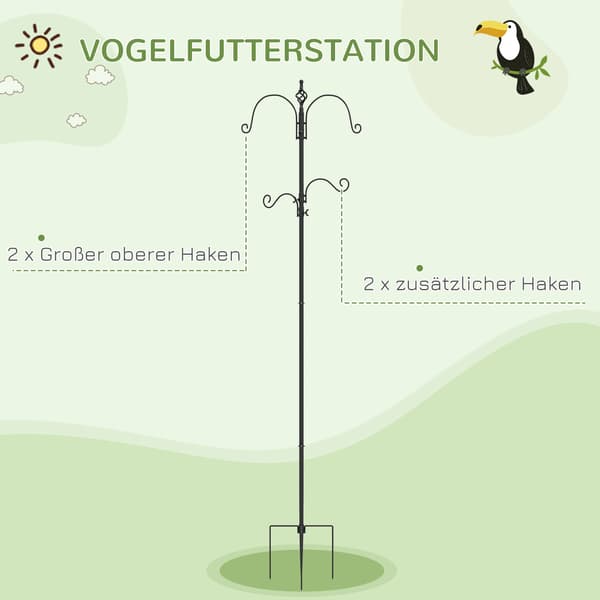 Udendørs fuglefoderstation - Fuglefoderstativ - Rustfrit stål 54,5×54,5×208 cm - 4 kroge - Armygrøn