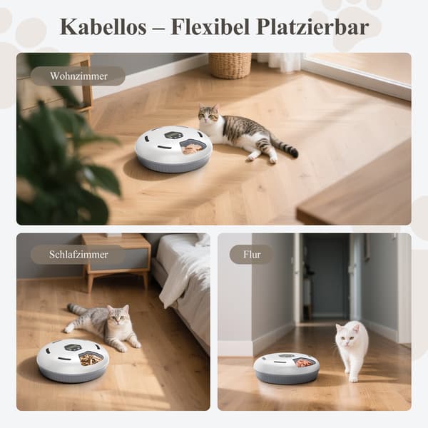 Automatisk kattmatare - Foderautomat för våtfoder - 6 måltider - Kylfunktion - Batteridriven utan batterier - Vit