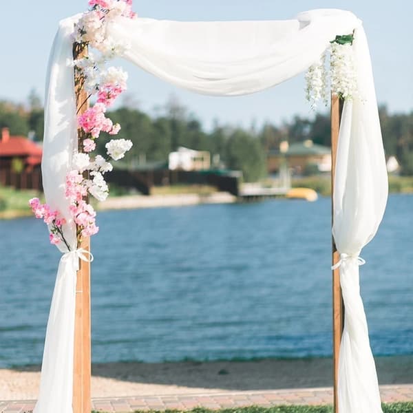Bröllopsbågedraperi - Bakgrundsgardin - 70×550 cm - Halvtransparent 1–40% - 100% polyester - Elastisk drapering - 1 panel - Vit och rosa