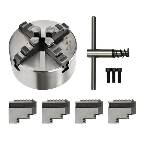 Drejefoder - 4-Bakker Selvcentrerende - 125 mm - Manuelt - Sølv
