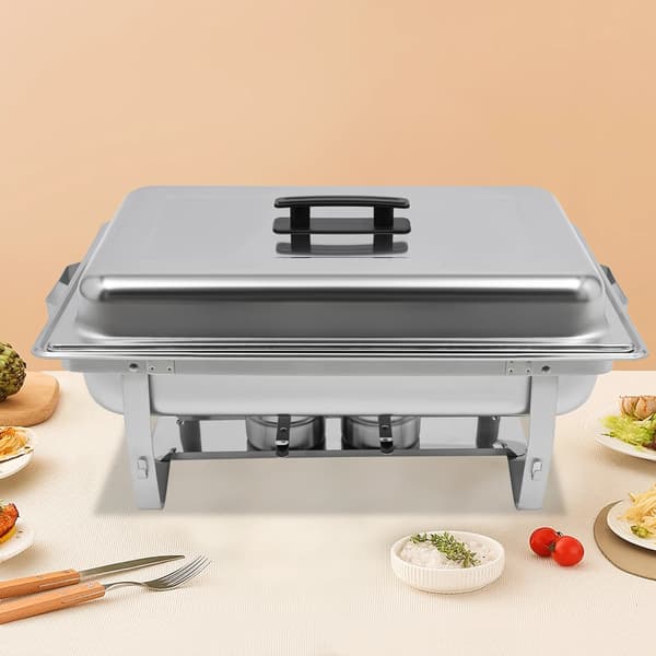 Buffetvarmer Chafing Dish - Sæt - Rustfrit Stål - Rektangulær - 1-Rums Enkelindsats - Professionel