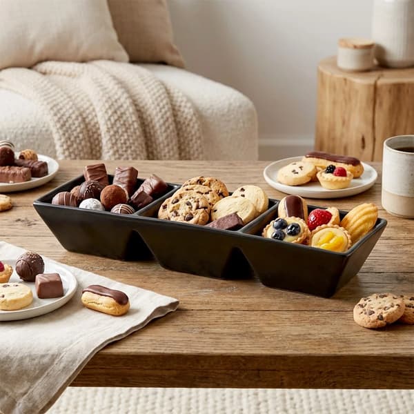 Snackskål i keramik - 3 rum - 29 cm - Sort