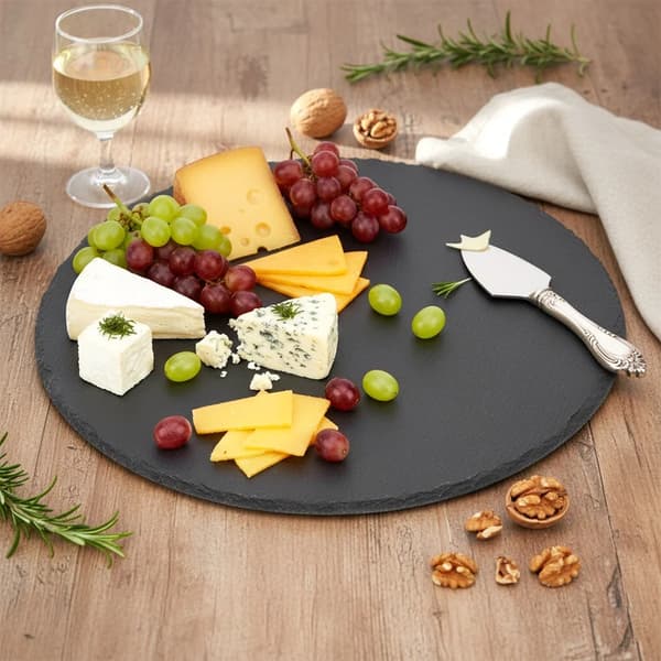 Serveringsbakke i skifersten - Rund - 30 cm - Sort