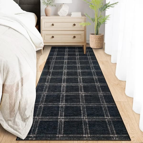 ternet tæppe - Vaskbart løber til entreen - 100 % polyester - Gummibagside - Lav luv - 60 × 230 cm - Sort