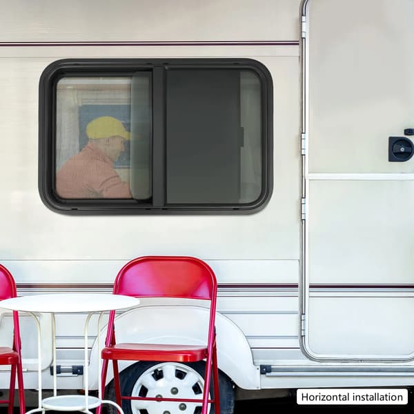 Vindue til autocamper/campingvogn - Horisontalt skydevindue - 76,2 x 50,8 cm - Sort