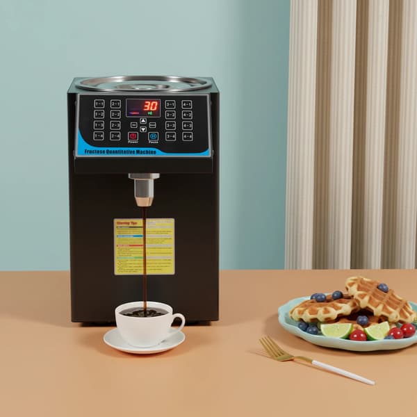 Fruktosedispenser - Automatisk Sirupmaskine Til Bubble Tea - 7,5 L - 450 W - 220 V EU‑stik - Kvantitativ Dosering - Rustfrit Stål - Sort