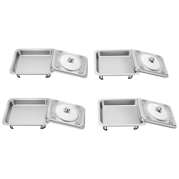 Chafing Dish Bufféset - Rektangulär Serveringsvärmare - 4-pack - Med Lock - Rostfritt Stål - För Buffé & Catering - Silver