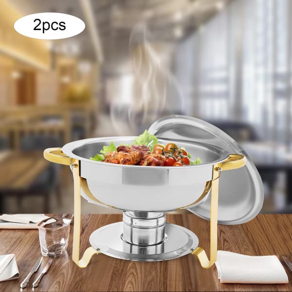 Chafing Dish Buffetvarmer - Sæt - 2 stk - 4,5 l pr. beholder - Rustfrit stål - Grå