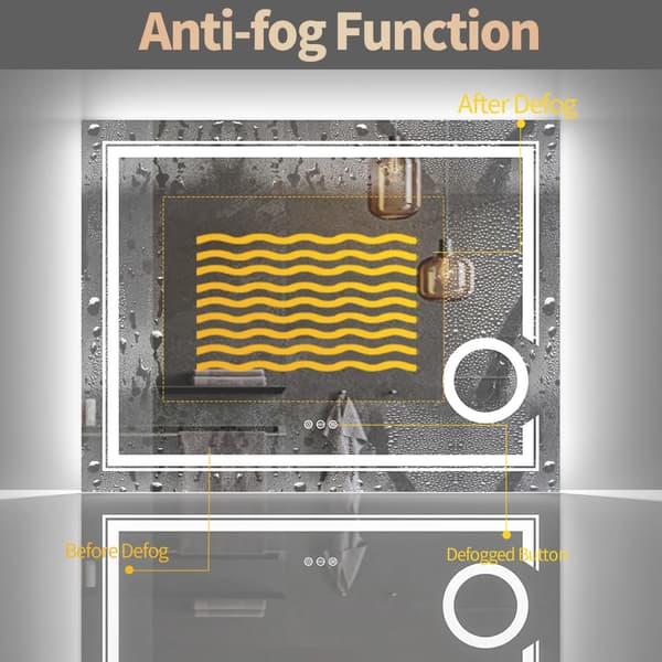 LED badrumsspegel - Väggmonterad sminkspegel - Rektangulär 60x80 cm - 3x förstoring - Imfri - Splittersäker - Stark belysning