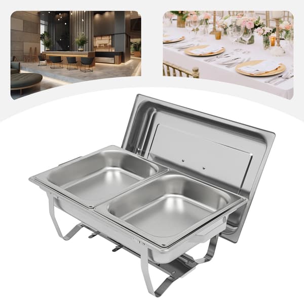 Chafing Dish Buffetsæt - Rektangulær Madvarmer - 6 l Kapacitet - Med Låg og Indsats - Rustfrit Stål - Sølv