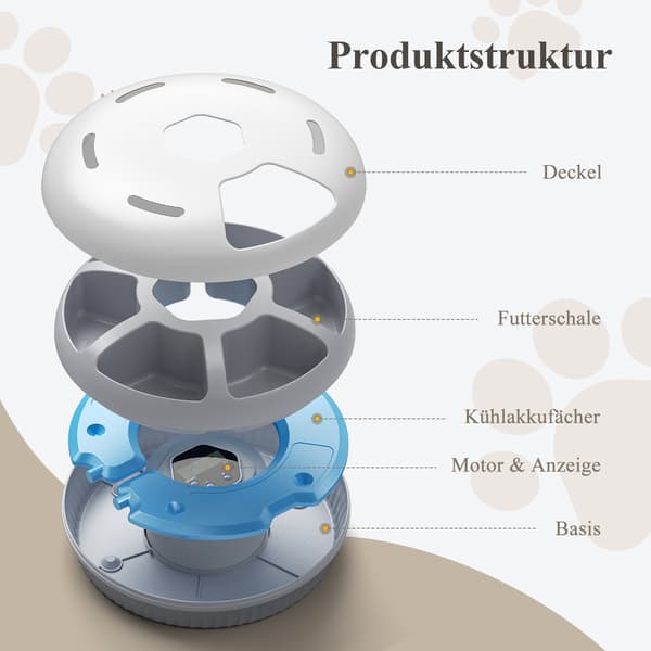 Automatisk kattmatare - Foderautomat för våtfoder - 6 måltider - Kylfunktion - Batteridriven utan batterier - Vit