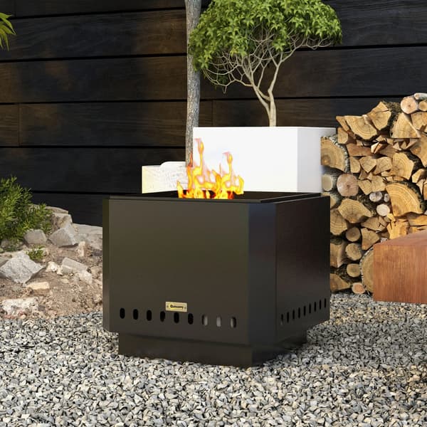 Eldstad eldkorg fire pit - Metall eldfat - Rökreducerad design - Med eldgaffel poker - Öppen modell - Svart