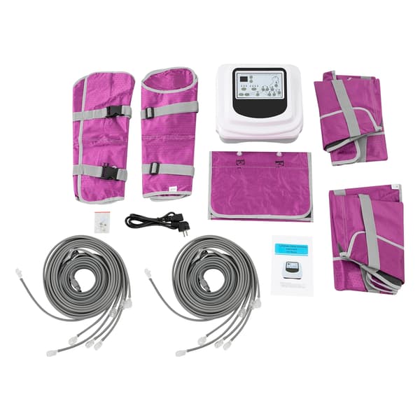 Professionel lufttryksdragt til kropsslankning - Pressoterapi lymfedrænage maskine - 3 programmer - 5 niveauer - Timer 0–30 min - LCD - 220V EU-stik - Rosa