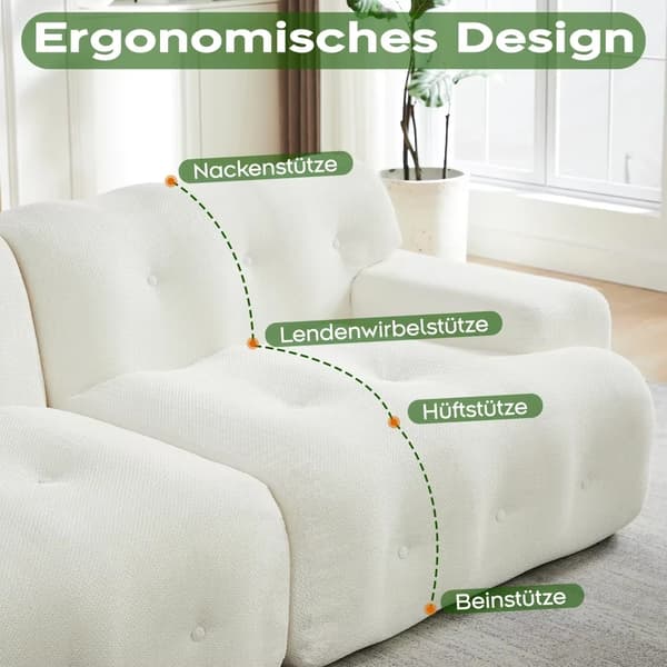 Cloud-sofa - Foldbar 2-personers sofa - Rummelig - Brede Armlæn - Knapdetaljer - Chenille - Beige