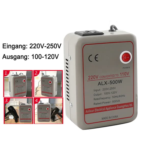 Spændingsomformer - Step Up/Down Transformator - Spænding 220–250V til 100–120V - Effekt 2000W - EU/US Adapter - Lilla