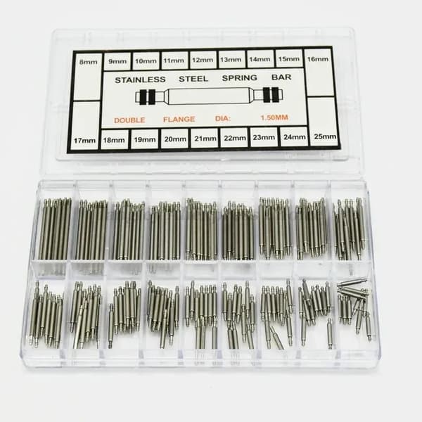 Fjederstænger til urrem - Reparationssæt - 180 dele - 1,5 mm diameter - 8–25 mm længder - Rustfrit stål