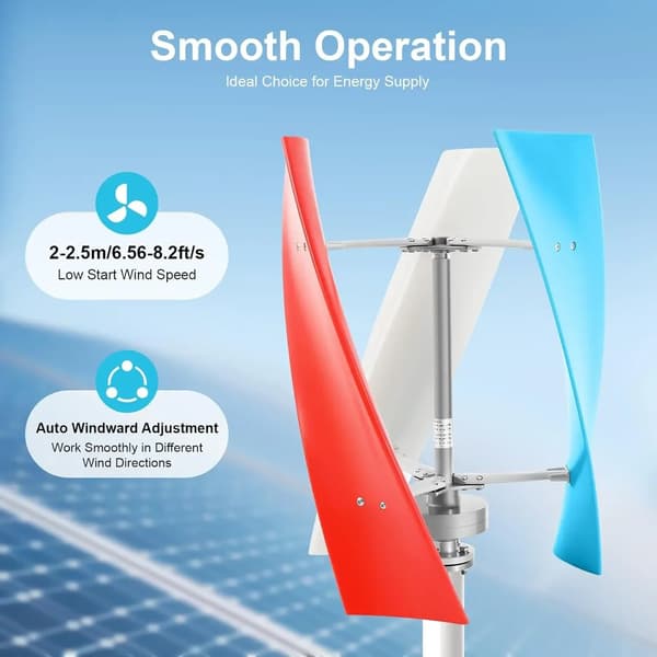 Vindgenerator - Vertikal vindmølle - 400 W 24 V - 3 blade - Med ladecontroller - Til båd & hjem