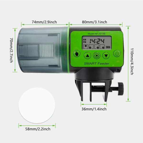 Automatisk fiskefoderautomat - Akvarium foderdispenser - Programmerbar timer - LCD display - 3 foderniveauer - 200 g kapacitet