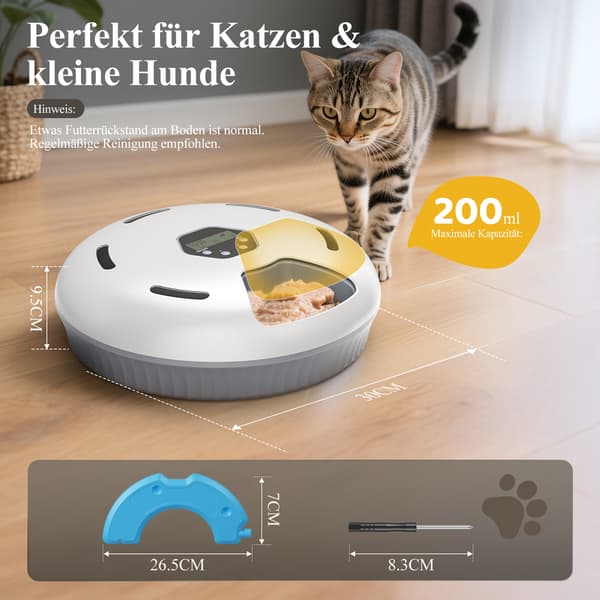 Automatisk kattmatare - Foderautomat för våtfoder - 6 måltider - Kylfunktion - Batteridriven utan batterier - Vit