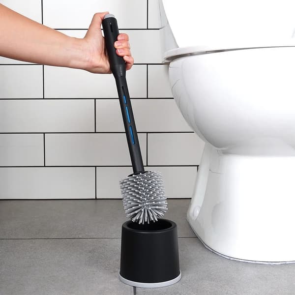 Toiletbørste til WC - Silikoneholder - Væskedispenser - 40 cm - Sort