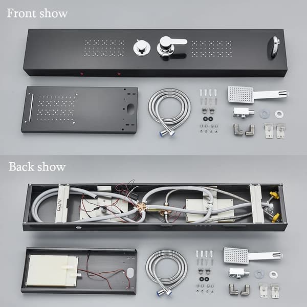 LED brusepanel 6004 - Brusesystem - Regnbruser - Vandfald - Massagejets - Håndbruser & Tud - Blå LED - Rustfrit stål - Mat sort