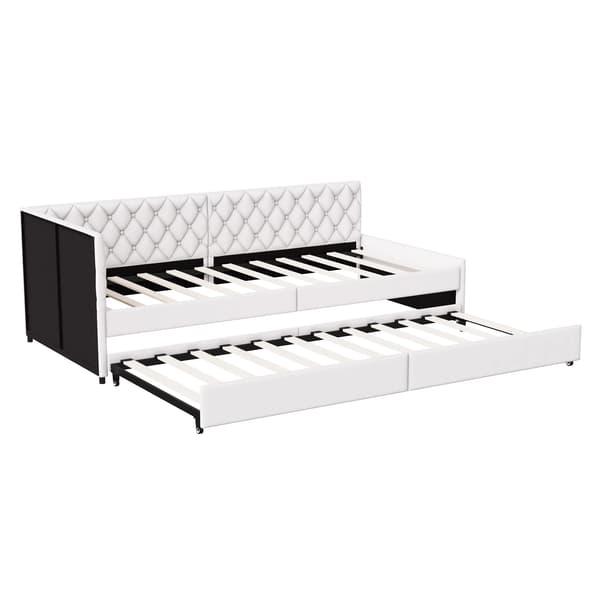 Daybed - Sofaseng med udtræk 90x200 cm - Fløjl - Lamelbund - Opbevaring - Beige