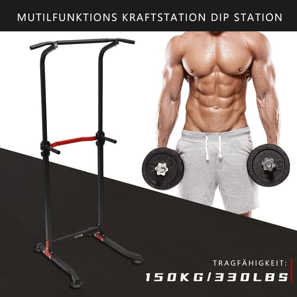 Multifunktionell dipstation - Pull-up-stång - Höjdjusterbar - Styrketräning - Vit