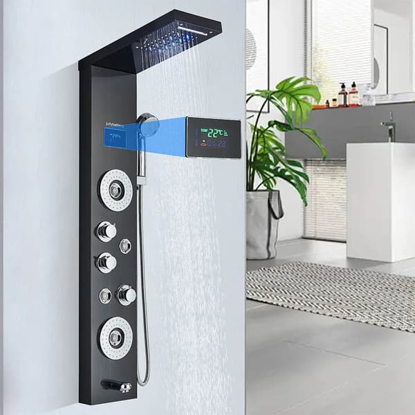 Brusepanel - Model 8006 - LED - Digital temperaturdisplay - Massagejets - 304 rustfrit stål - Glidestang - Sort