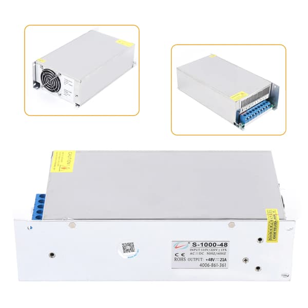 Strømforsyning/Adapter - AC 220V til DC 48V Transformator - Effekt 1000 W - Switch-Mode - Bærbar - Sølv