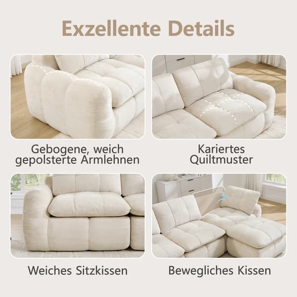 Modulsoffa - U-formad 4-sitssoffa - Chenille - Djupa sitsar - Modern design - Beige