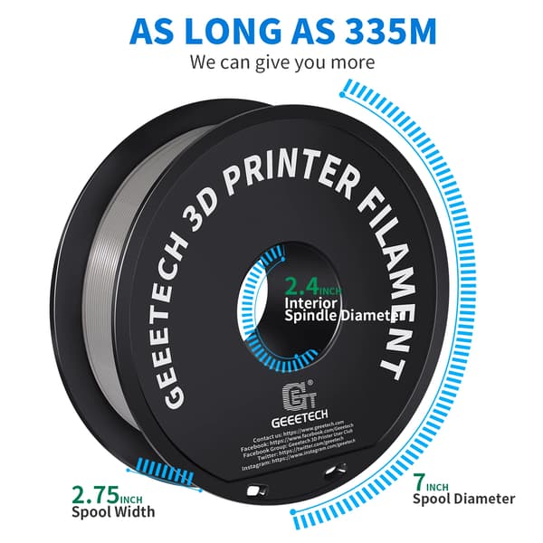 3D-printerfilament - PLA - 1,75 mm - 10 kg - 343 m - Grå