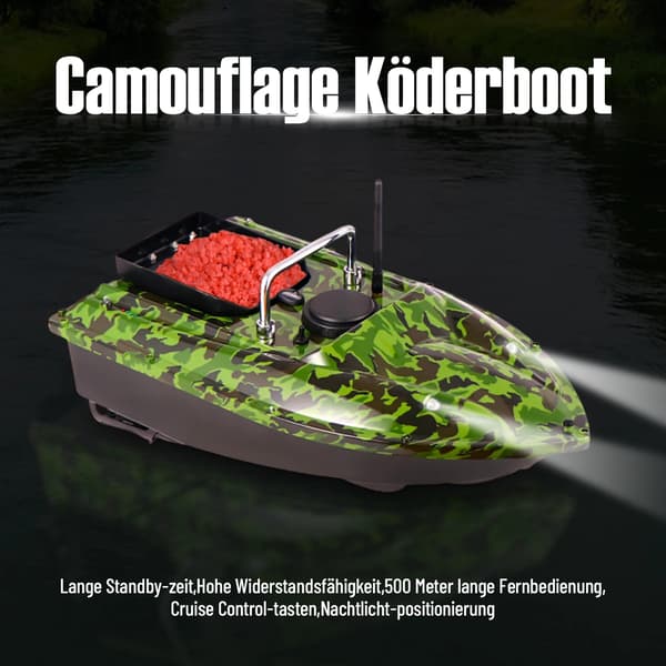 Foderbåd til fiskeri - RC Agnbåd - 500 m Rækkevidde - LED til Natfiskeri - Med Ekkolod - Til Floder og Lavt Vand - Grøn