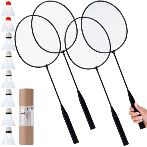 Badmintonsæt - 8 Badmintonketsjere - 61 cm - 12 Dele - Sort