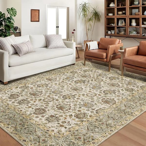 Vaskbart Tæppe - Rektangulær Boho - Skridsikker Gummibagside - Maskinvask - Polyester 100% - 200x290 cm - Lysegrøn