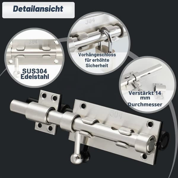2-pack Dörrregel - Skjutregel - Rostfritt Stål - Skruvmontering - 16 cm