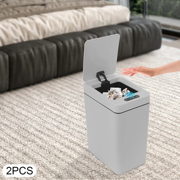 Soptunna med sensor - Induktionssensor - 2-pack - 12 L - Batteridriven - Beröringsfri IR - IPX5 vattentät - Rektangulär ABS - Grå