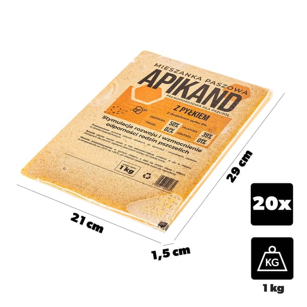 Foderkaka för bin - Bifoder - 8 % pollen - Komplett foderblandning - Utfodring av bifamiljer - 1 kg 20 st - Beige