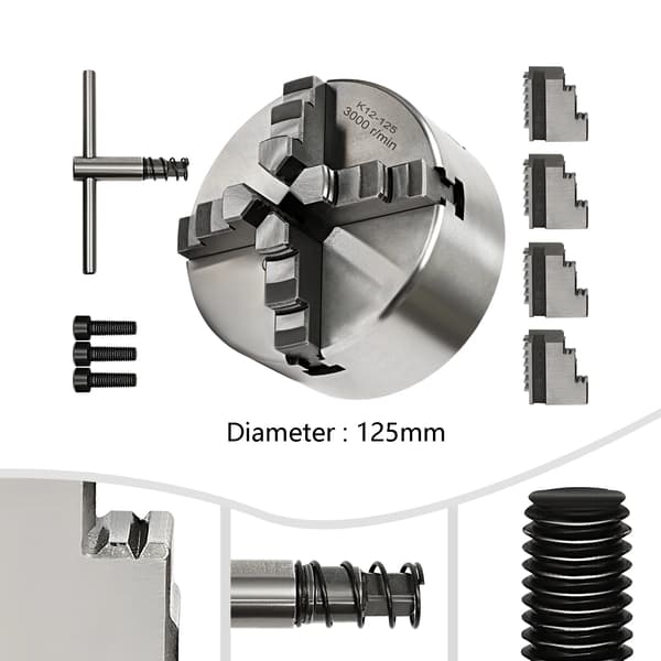 Drejefoder - 4-Bakker Selvcentrerende - 125 mm - Manuelt - Sølv