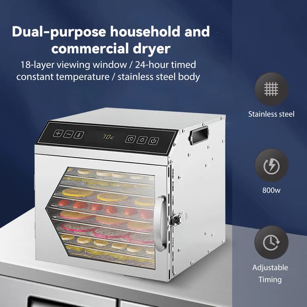 Fødevaredehydrator - Frugttørrer - 8 Bakker - Rustfrit Stål - 400 W - Timer & LED - 120–220 V AC
